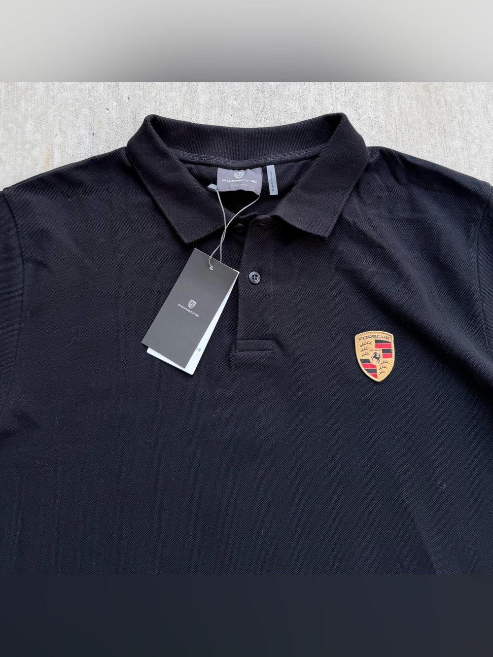 Porsche Pique Knit Polo Shirt Men Size XL Black New - Picture 2 of 7